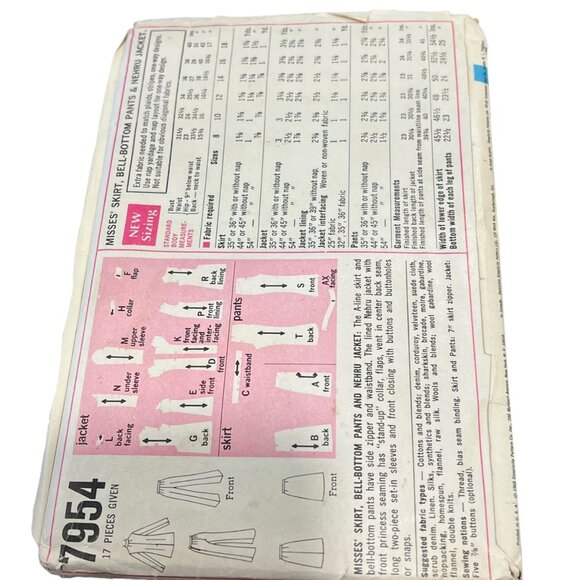 Simplicity 7954 Misses Bell-Bottom Pants & Jacket Sewing Pattern Size 12 Bust 34 - Picture 2 of 4